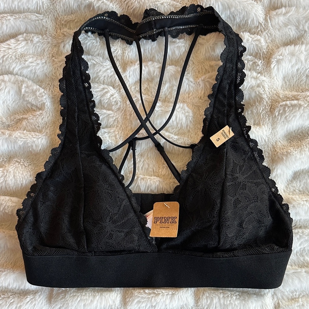 NWT PINK Victoria's Secret Black Lace Bralette